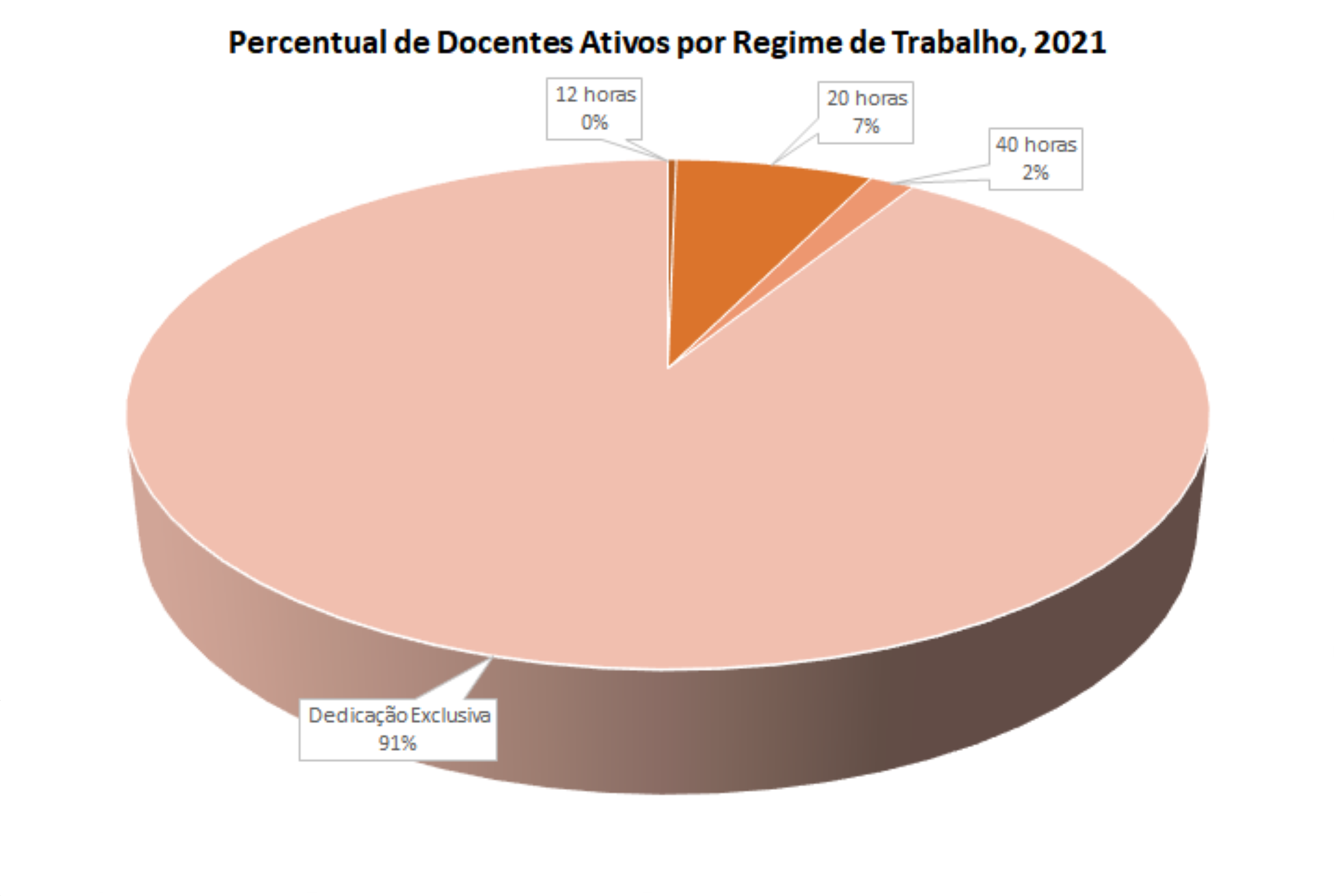 Percentual de docentes ativos por regime de trabalho, 2021